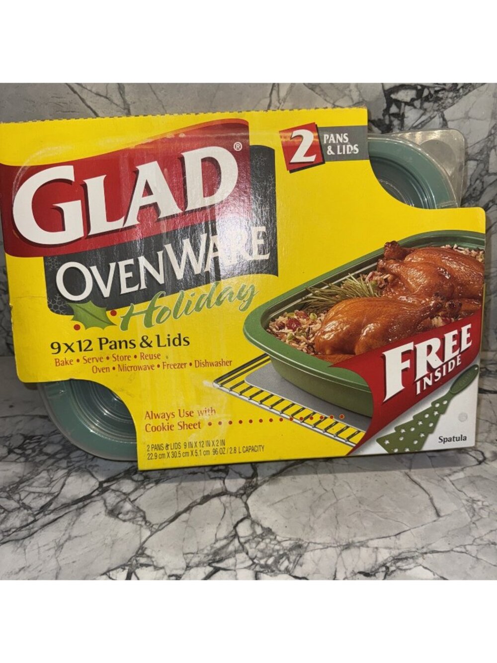 Glad OvenWare Holiday 9x12 Pans & Lids (2) Spatula NOS